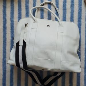 Vintage Burberry White leather large zip bag